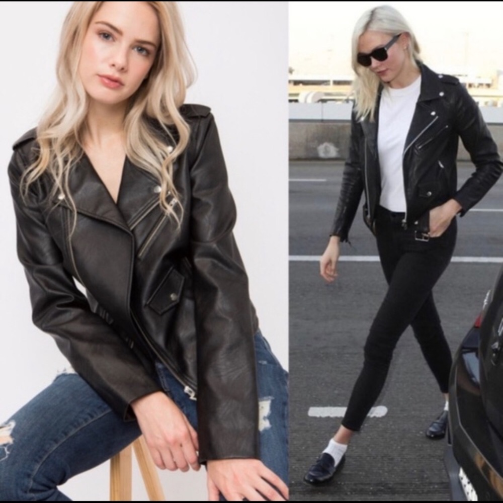 Black Vegan Leather Moto Jacket - Picture 3 of 8